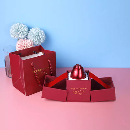 Valentine's Day Metal Rose Jewelry Gift Box Necklace with adjustable crystal necklace and maroon gift box