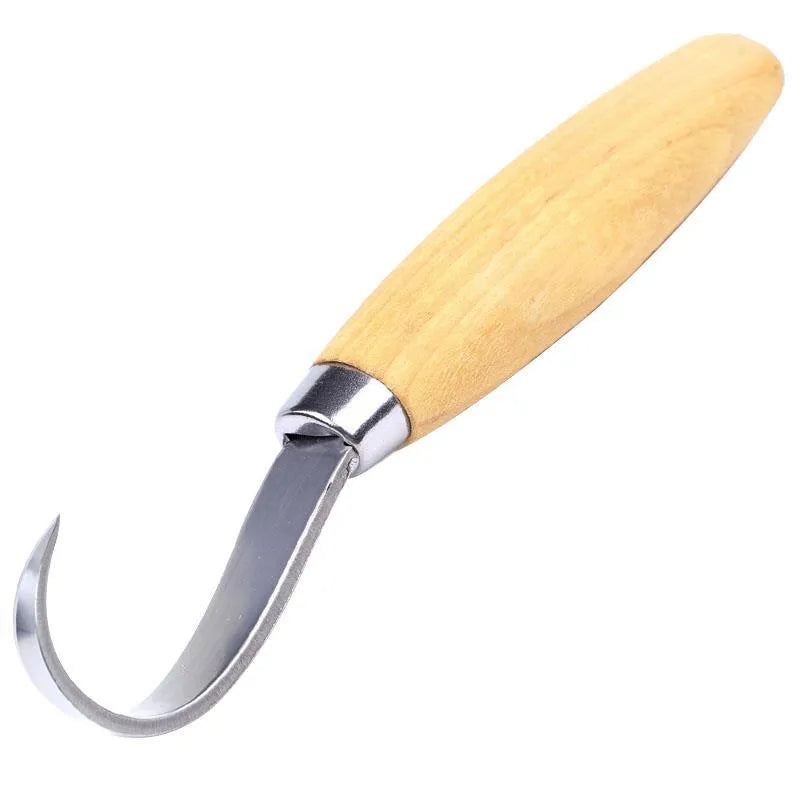 FastCraft curve carving knife with stainless steel blade and wood handle for woodworking.