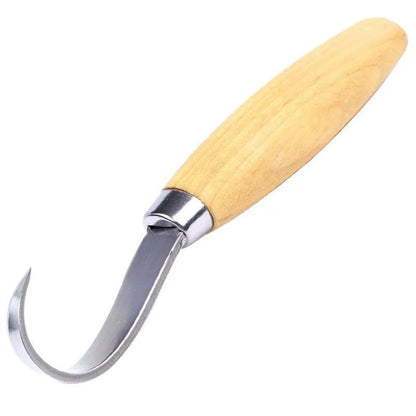 FastCraft curve carving knife with stainless steel blade and wood handle for woodworking.