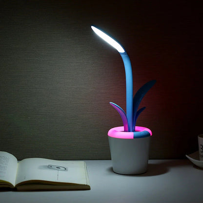 A stylish, plant-inspired LED desk lamp with three brightness levels and a rechargeable battery for cordless convenience