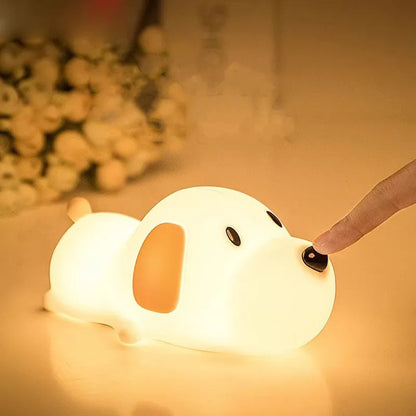 Cartoon two-colour cute dog silicone night lamp with USB charging cable