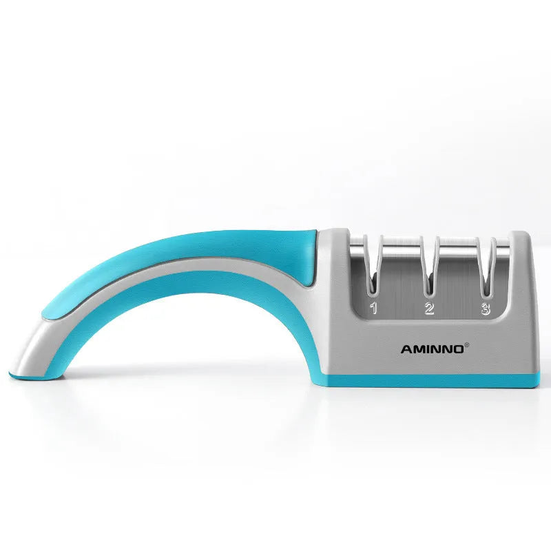 Four-in-one kitchen knife sharpener with 304 stainless steel body and ABS/TPR handle in black colour