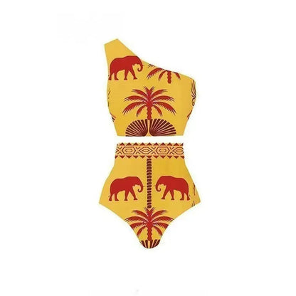 Women's black and yellow one-piece swimsuit made from polyester for beachwear