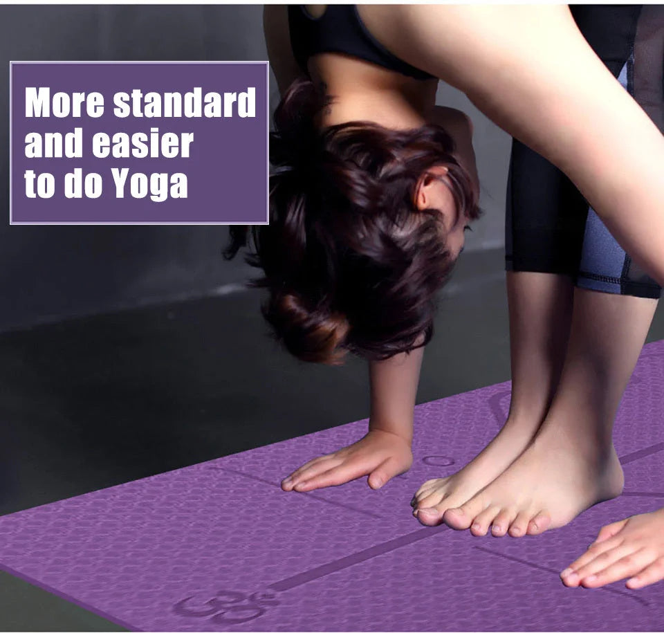 Eco-friendly non-slip TPE yoga mat with position lines for beginners