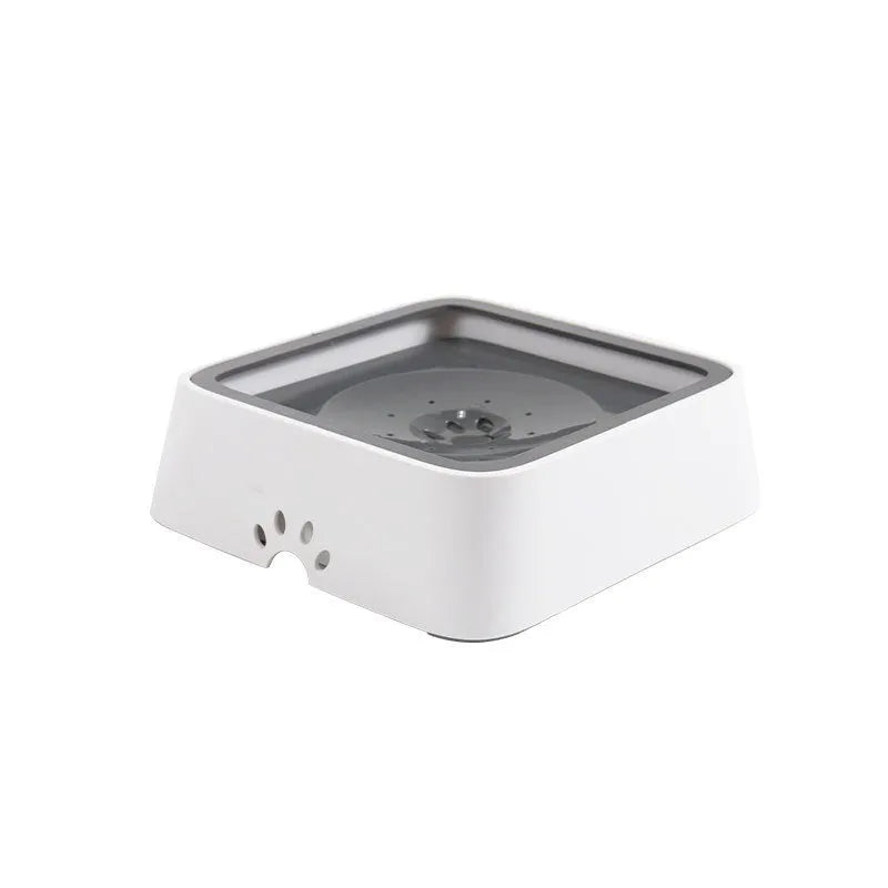 2L Cat and Dog Water Bowl with Floating Plate Anti-Overflow Slow Water Inlet Distributor in Grey ABS for Home Office Travel and Outdoor Use