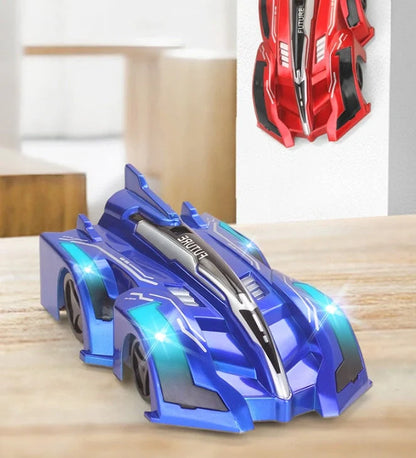 RC Wall Climbing Car defying gravity on a ceiling with LED lights on