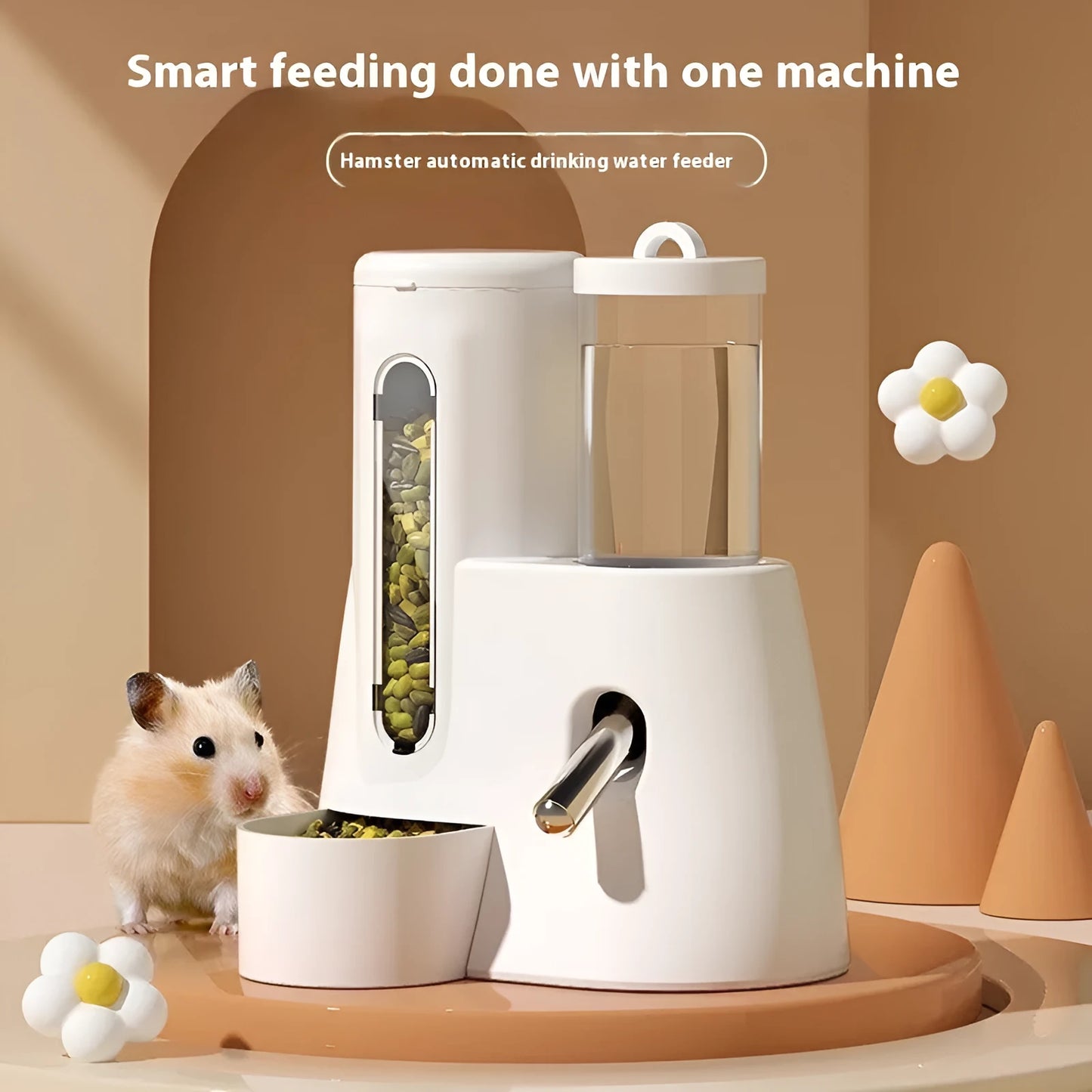 Hamster automatic drinking water feeder with attached food basin in blue colour