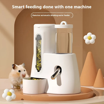 Hamster automatic drinking water feeder with attached food basin in blue colour