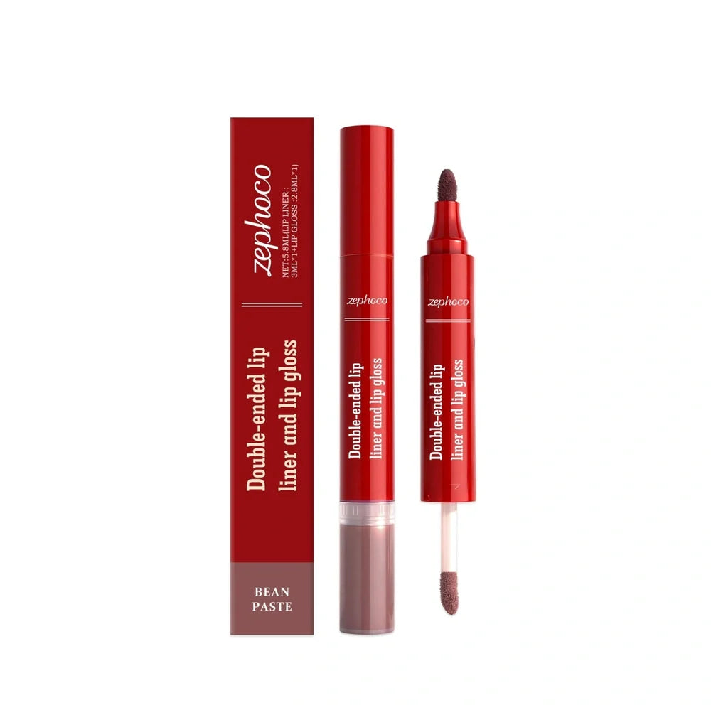 2-in-1 waterproof lip gloss tube with wand applicator showing subtle shimmer finish