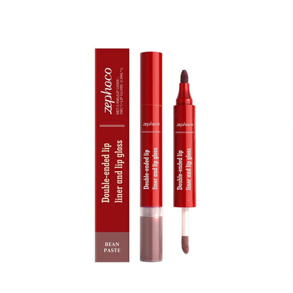 2-in-1 waterproof lip gloss tube with wand applicator showing subtle shimmer finish