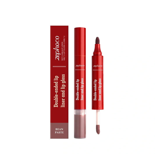 2-in-1 waterproof lip gloss tube with wand applicator showing subtle shimmer finish