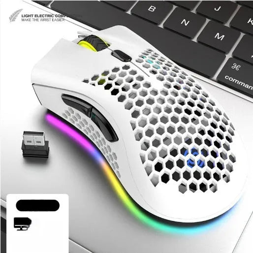 Hollow out wireless gaming mouse with luminous charging in black, cyan, or white