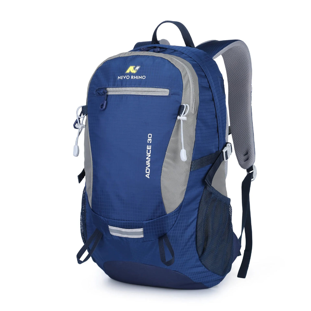 Dark green 30 litre nylon waterproof hiking backpack with airpillow straps on a neutral background.