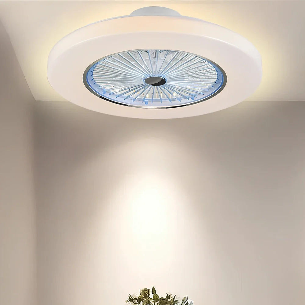 58cm European style overhead fan lamp with metal blades, acrylic shade, and remote for quiet air purification in living rooms