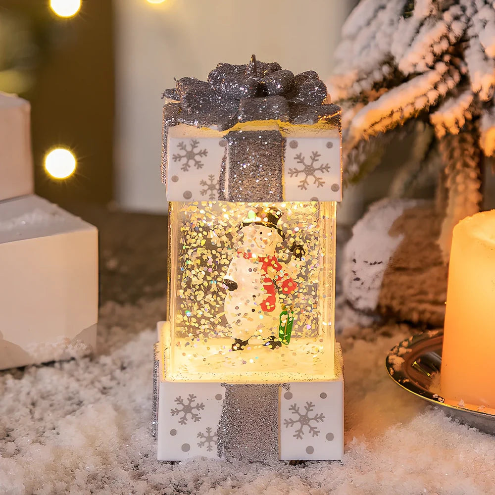 Red and white Christmas crystal ball lights with cartoon designs measuring 5.5cm