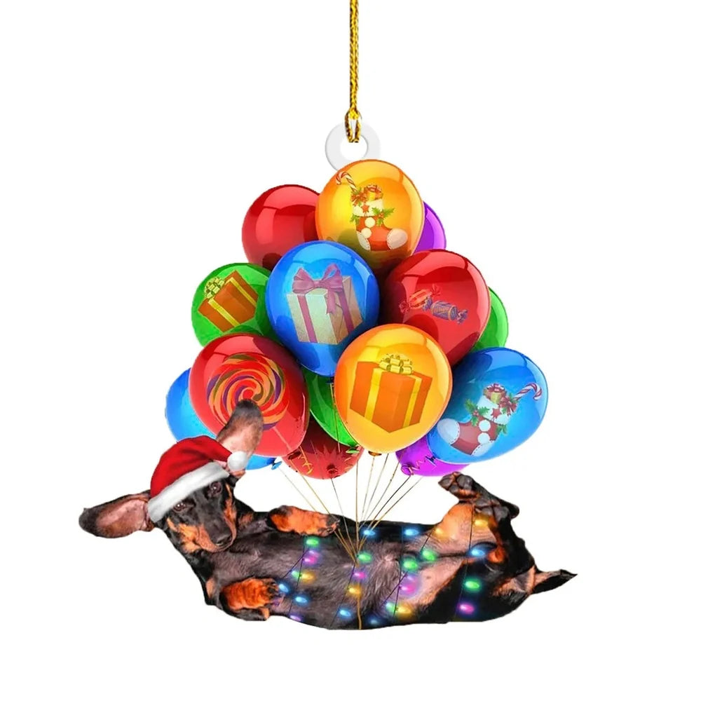 8cm acrylic Christmas sausage dog decoration in assorted colours for holiday displays