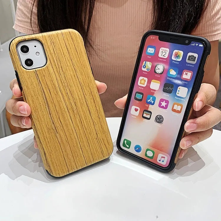 Slim natural wood iPhone case in teak, walnut, black rose, and rosewood colours.