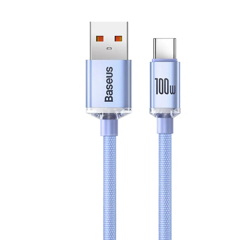 USB to Type C fast charging data cable 100W 1.2m braided aluminium alloy casing black blue purple