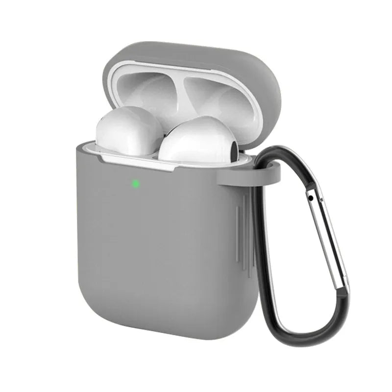 Liquid silicone clamshell case for Apple AirPods 1st and 2nd generation, shown in navy blue colour.