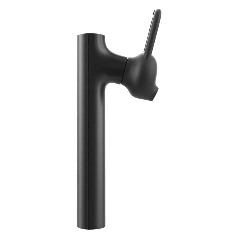 Black wireless Bluetooth headset showing compact 5.6cm design with charging cable