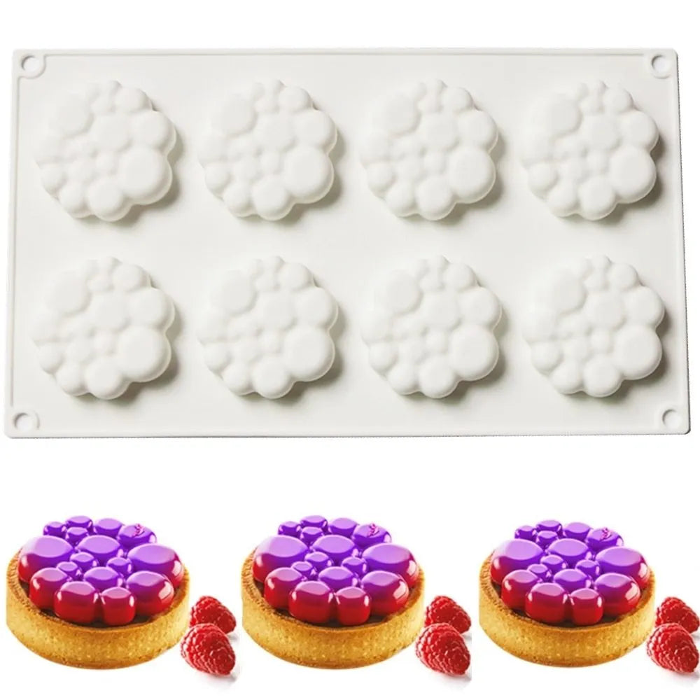Round silicone cake mould with eight bubble tower pattern design for baking