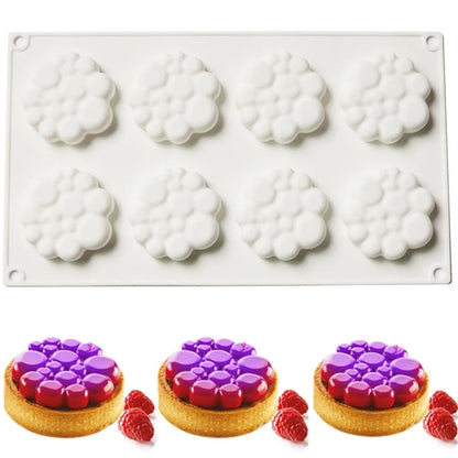 Round silicone cake mould with eight bubble tower pattern design for baking