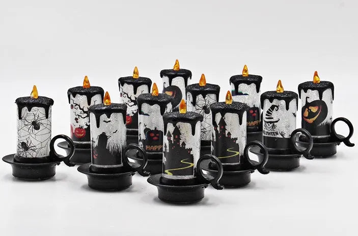 Halloween LED electronic candle light with multi-colour flash and horror stickers