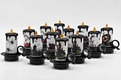 Halloween LED electronic candle light with multi-colour flash and horror stickers