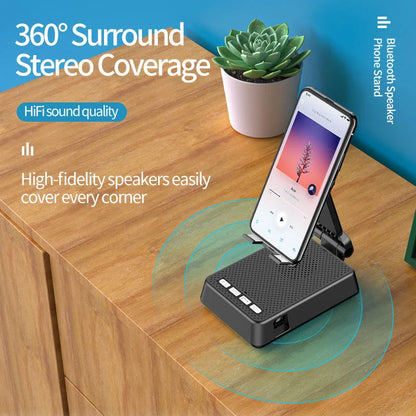 Hands-free mobile phone stand with Bluetooth speaker for remote work, video calls, and entertainment