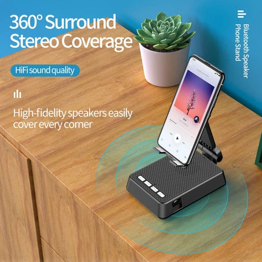 Hands-free mobile phone stand with Bluetooth speaker for remote work, video calls, and entertainment