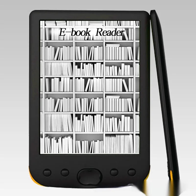 Black 6-inch e-ink screen e-book reader showing the display and compact design.