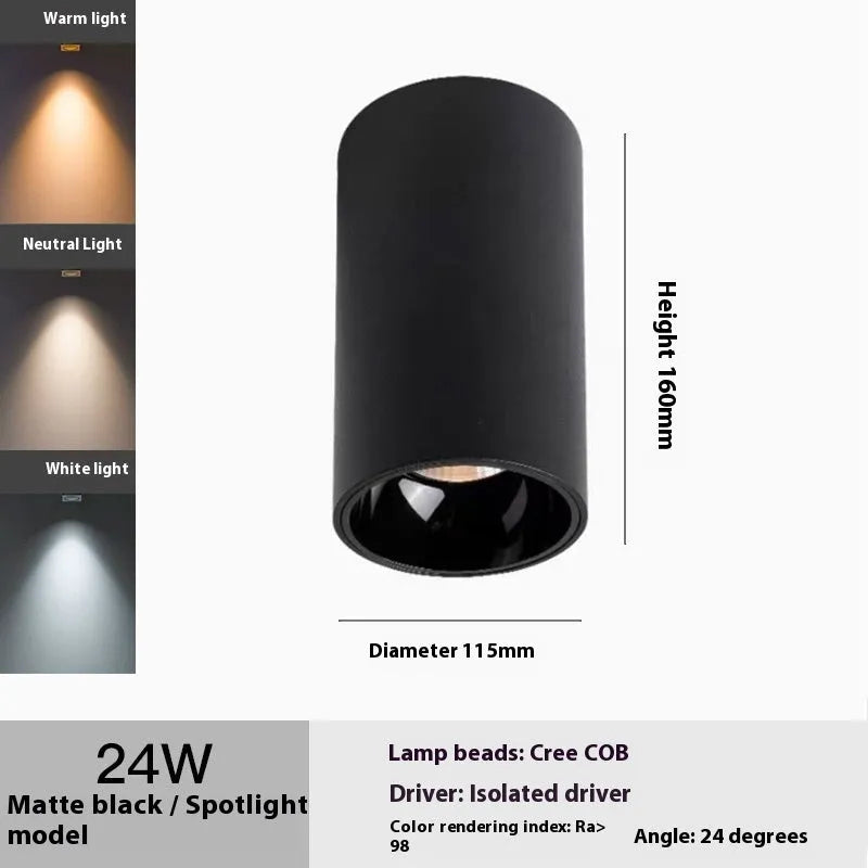 LED surface mounted spotlight in aluminium, 75 x 100mm to 115 x 160mm, 12W to 24W, White Black or All Black, anti-glare