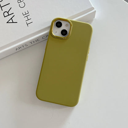 Full-cover liquid silicone metal iPhone case in solid colour with shockproof anti-fingerprint design