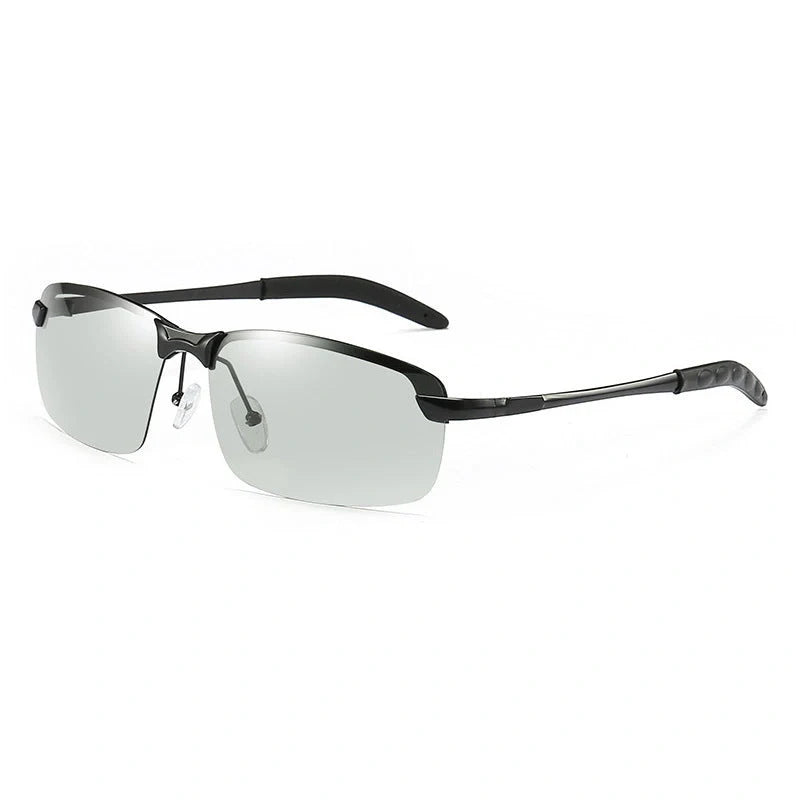 Men's driving glasses with colour-changing polarised lenses and lightweight alloy frames