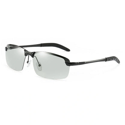 Men's driving glasses with colour-changing polarised lenses and lightweight alloy frames
