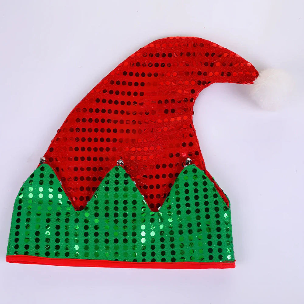 Red and green Christmas party hat made from non-woven fabric measuring 29.5cm by 29cm