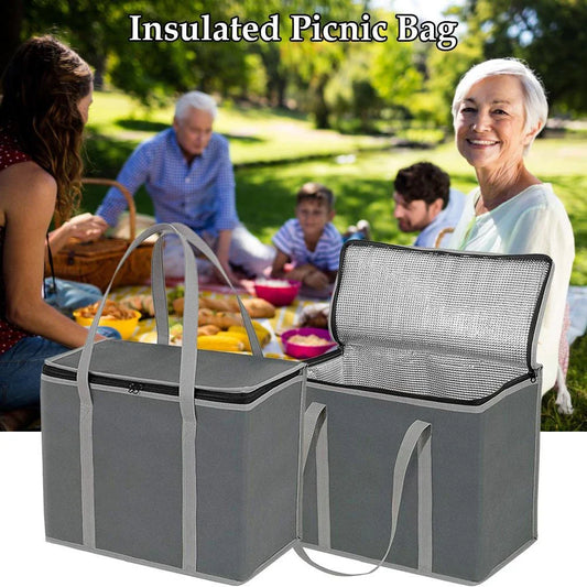 Insulated lunch cooler bag made of durable non-woven fabric and aluminum foil, ideal for work, beach, and picnics