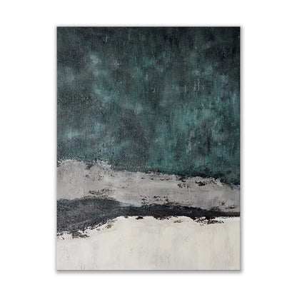 Large handmade abstract oil painting with retro green texture on vertical one-panel canvas, no frame, for living room or bedroom wall art