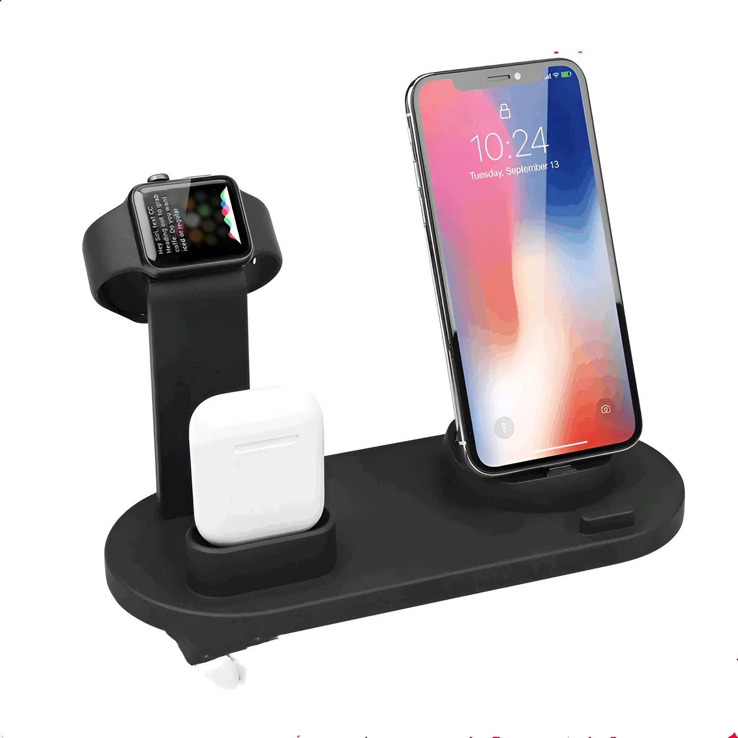 White and black USB charger headphone charging stand with three-in-one functionality