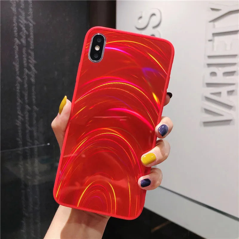 Rainbow mirror glitter phone case with slim-fit TPU PC acrylic back cover and precise cutouts
