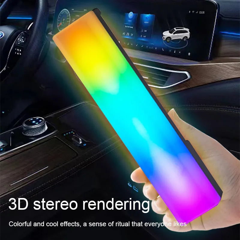 3D RGB table top lamp with colour-changing lights responding to music, measuring 5.2x4.5x24.5cm with USB cable