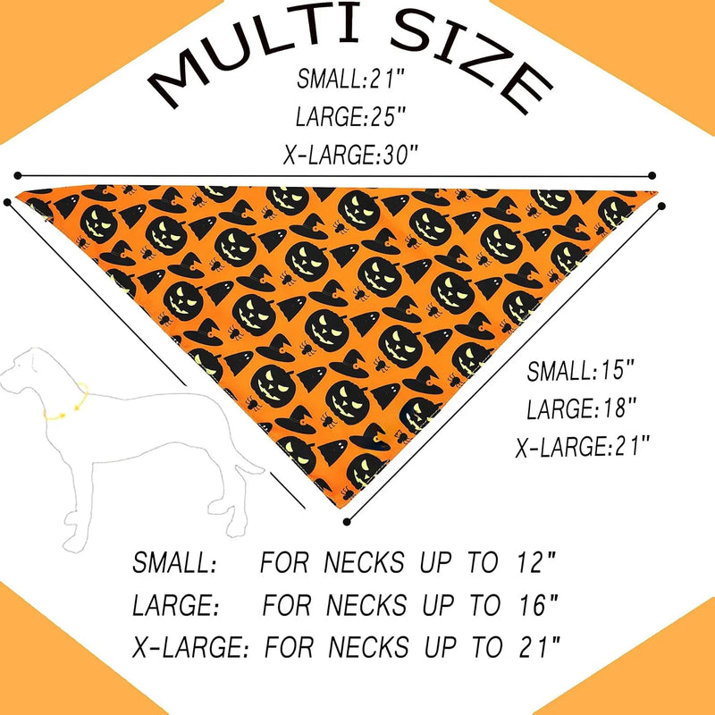 Halloween dog bandana reversible pet scarf bib triangle accessory with pumpkin and spider web patterns in black and orange, premium durable fabric, adjustable fit for necks up to 16 inches, for Halloween events and photo shoots