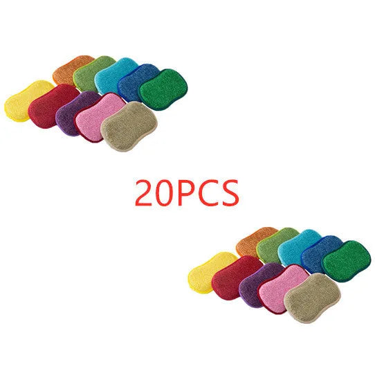 Double-sided kitchen sponge and microfiber cloth set for cleaning pots, pans, and hard surfaces