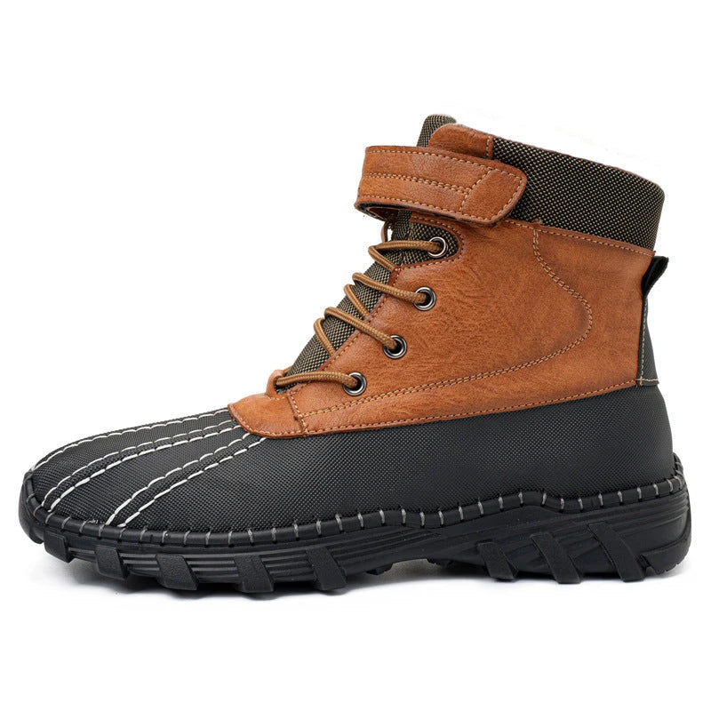 Rugged winter snow boots with warm fleece lining and durable rubber outsole for traction on snow and ice