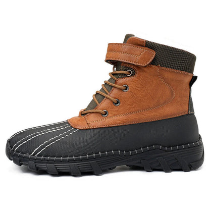 Rugged winter snow boots with warm fleece lining and durable rubber outsole for traction on snow and ice