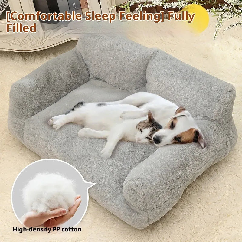Rabbit plush sofa-style dog pet bed in pink, milky white, golden brown or light grey, four sizes