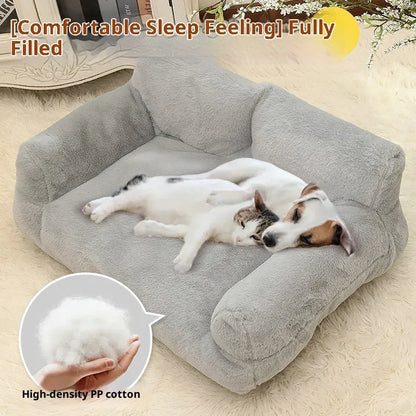 Rabbit plush sofa-style dog pet bed in pink, milky white, golden brown or light grey, four sizes