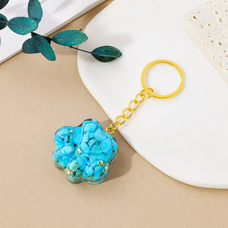 Natural crystal cat's paw keychain pendant with metal keyring in various gemstone colours