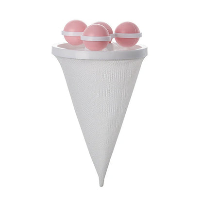 Ultra-fine mesh washing machine lint catcher in purple, blue, and pink
