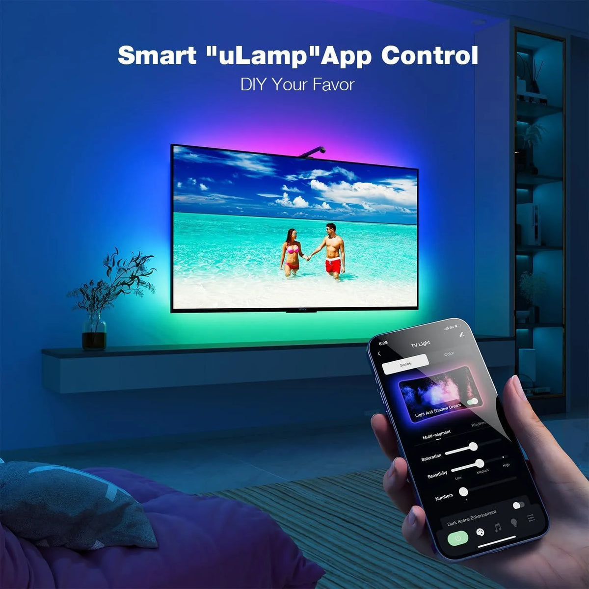 5-metre long RGB LED light strip with remote control for desktop and TV background screen synchronisation